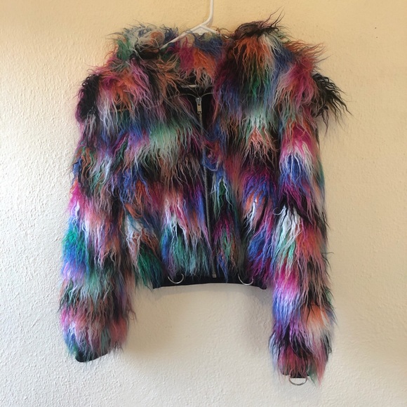 Current Mood Jackets & Blazers - Current Mood rainbow faux fur jacket XL